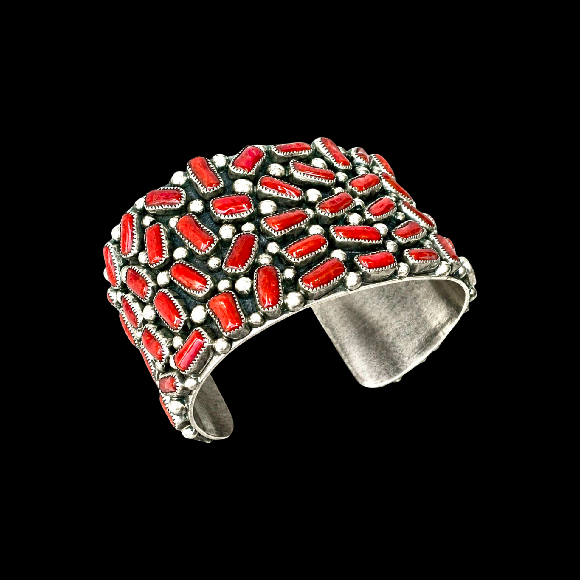 Natural Mediterranean Coral cuff handcrafted by Native American artist Darlene Begay