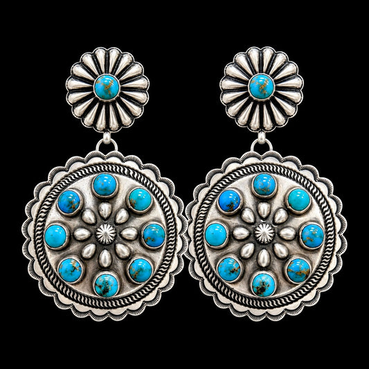 Royston Turquoise earrings handcrafted by Native American artist Eugene Charlie