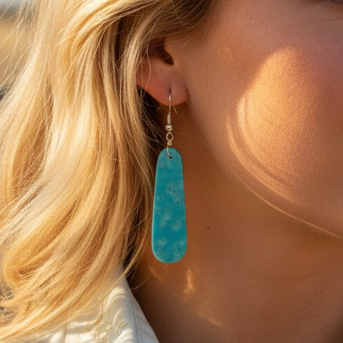 Turquoise Slabs earrings handcrafted by Native American artist Ella Mae Garcia