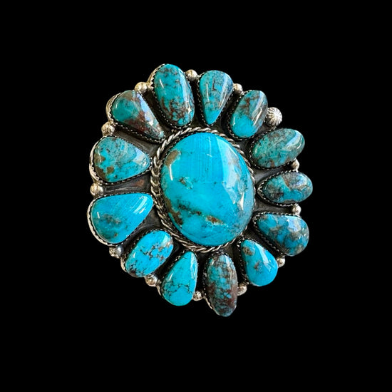 Desert Rose Turquoise ring handcrafted by Native American artist Lorenzo and Jerilyn Chee