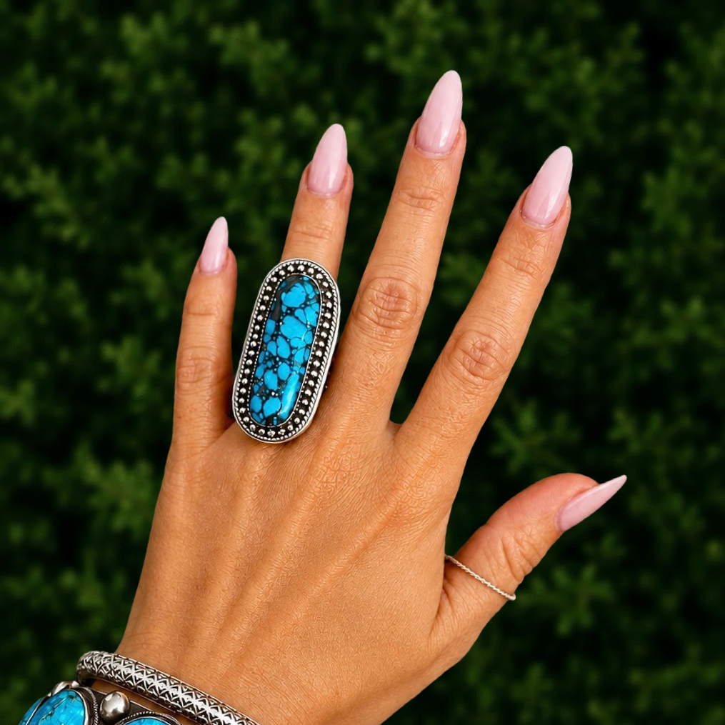 Egyptian Turquoise ring Stamped by Native American artisan (stamp illegible)