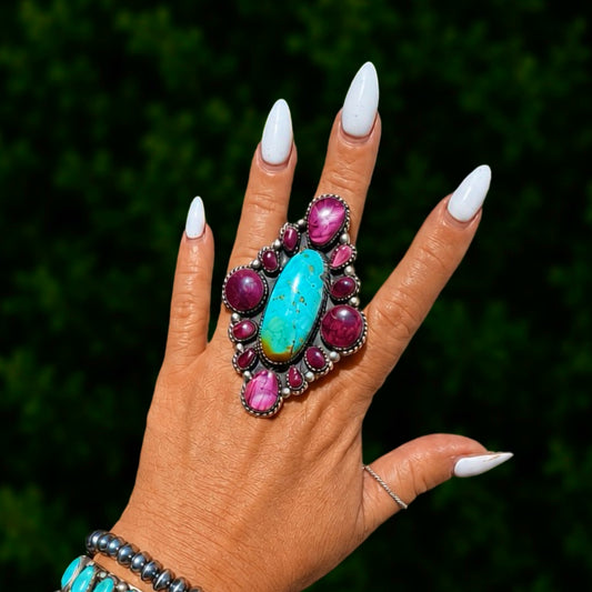The Marceline Ring (Adjustable) - Kingman Turquoise & Purple Spiny Oyster by Marcus Chavez
