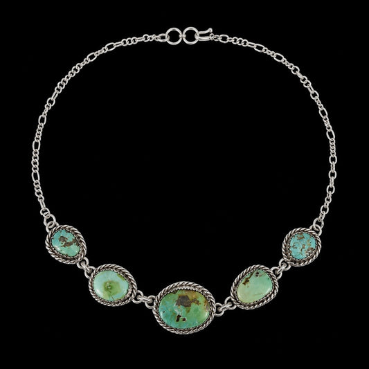 Royston Turquoise choker handcrafted by Native American artist Lorenzo and Jerilyn Chee