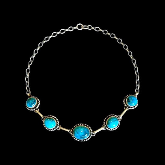 Kingman Turquoise choker handcrafted by Native American artist Augustine Largo ￼