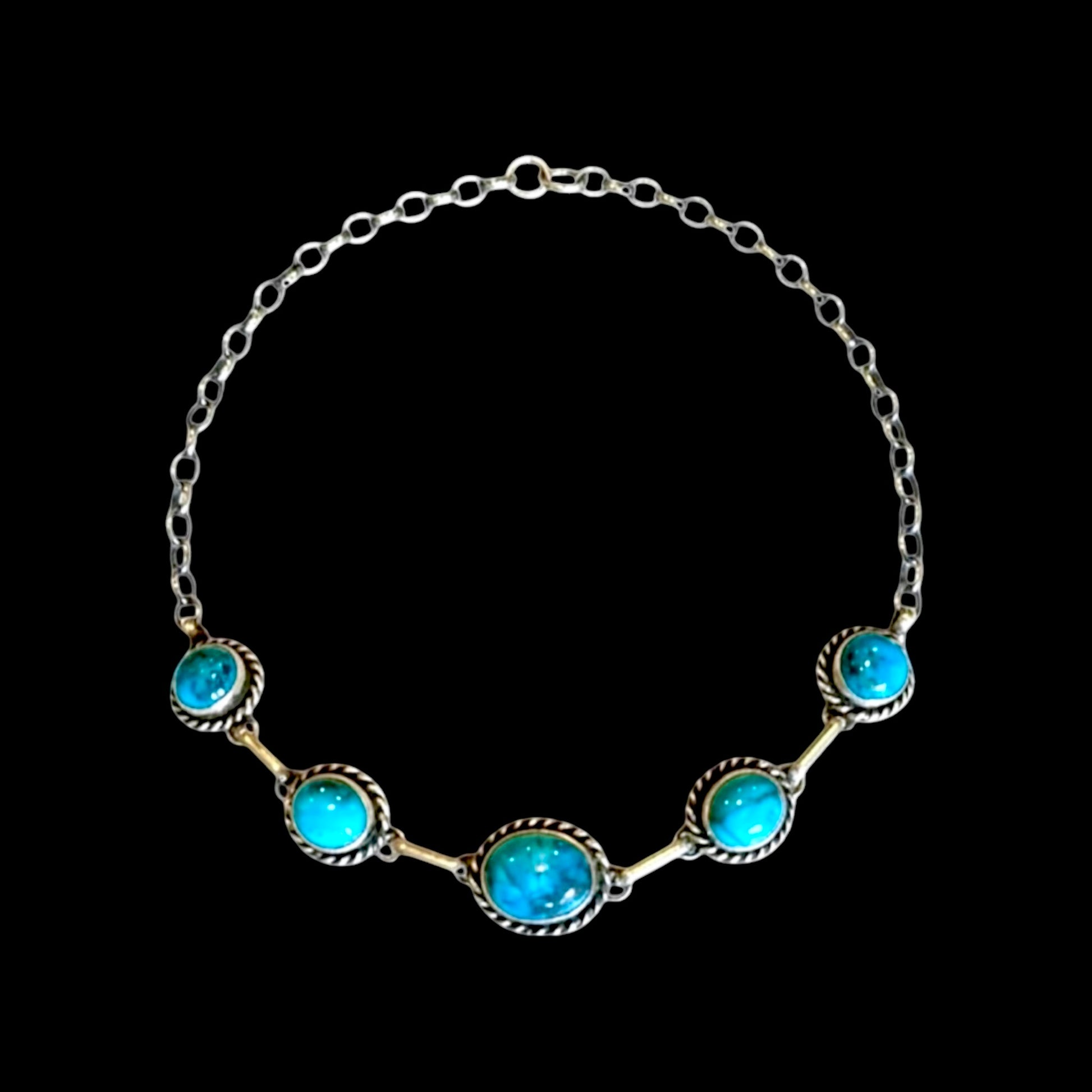 Kingman Turquoise choker handcrafted by Native American artist Augustine Largo ￼