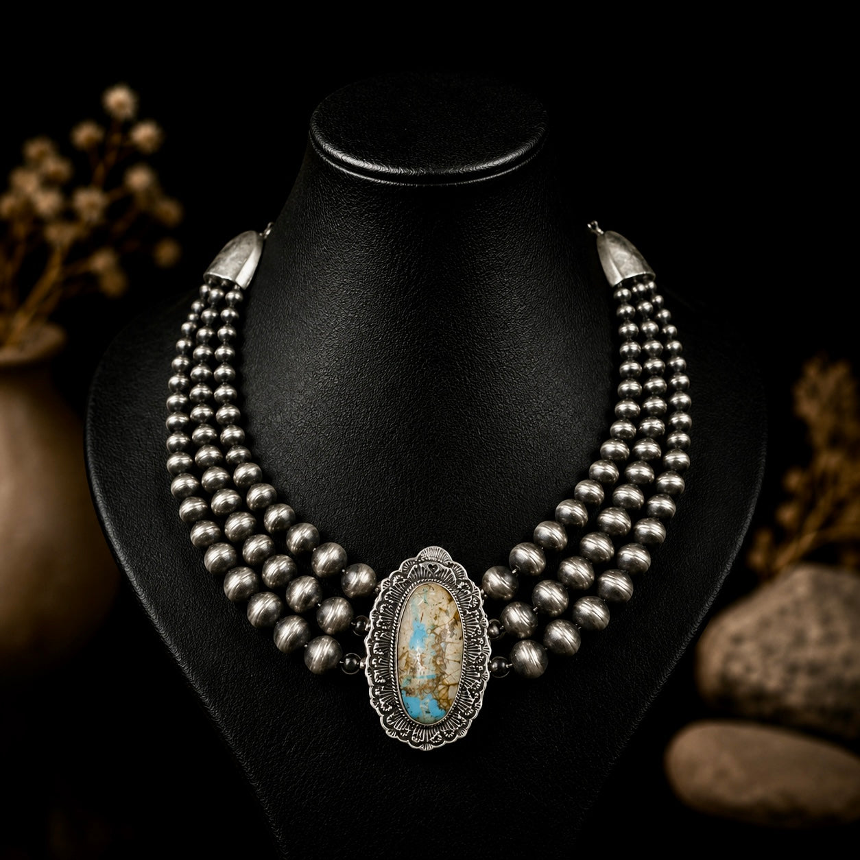 Royston Ribbon Turquoise choker handcrafted by Native American artist Sunshine Reeves
