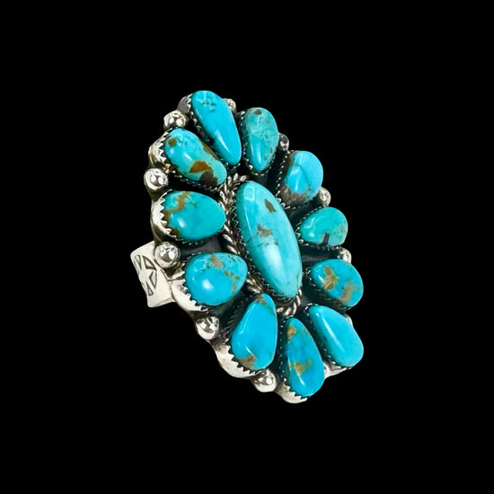 Campitos Turquoise ring handcrafted by Native American artist Lorenzo and Jerilyn Chee