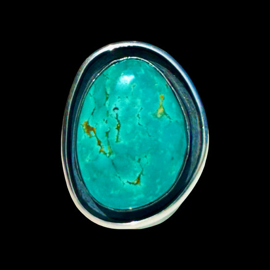 Royston Turquoise ring handcrafted by Native American artist Lorenzo and Jerilyn Chee