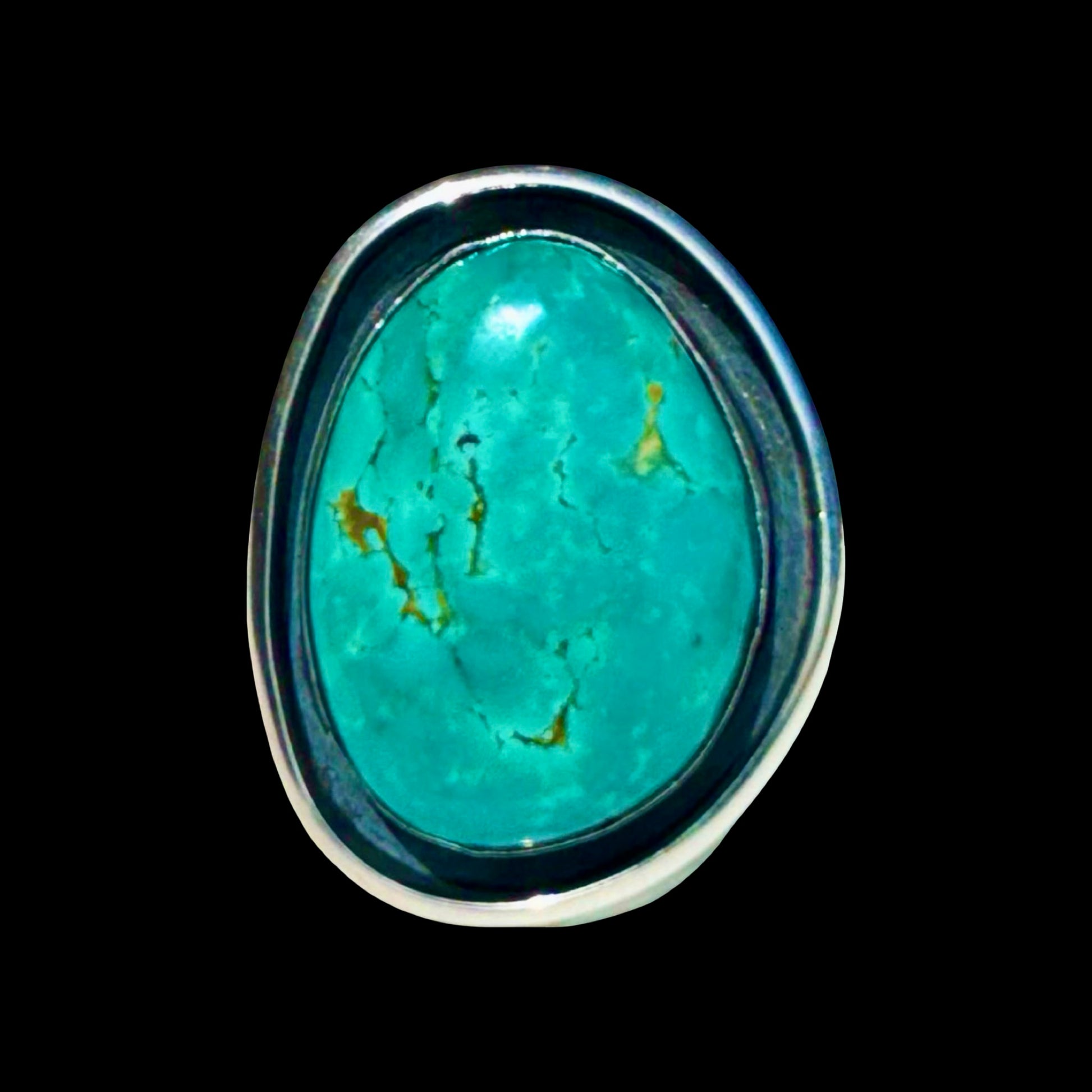 Royston Turquoise ring handcrafted by Native American artist Lorenzo and Jerilyn Chee