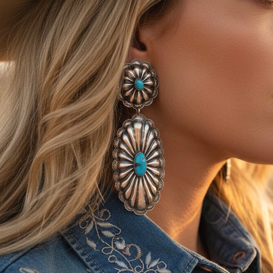 Kingman Turquoise earrings handcrafted by Native American artist Rita Lee