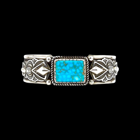 Natural Birdseye Kingman bracelet handcrafted by Native American artist Albert Jake (Heavy by Hand)
