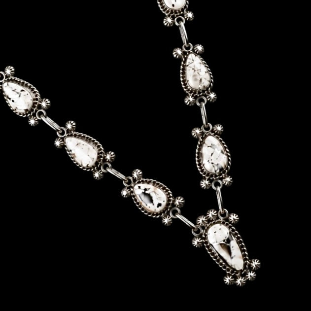 White Buffalo Dolomite necklace handcrafted by Native American artist Elroy Chavez