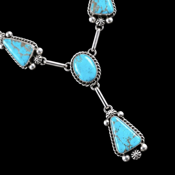 Mine #8 Turquoise lariat handcrafted by Native American artist Augustine Largo
