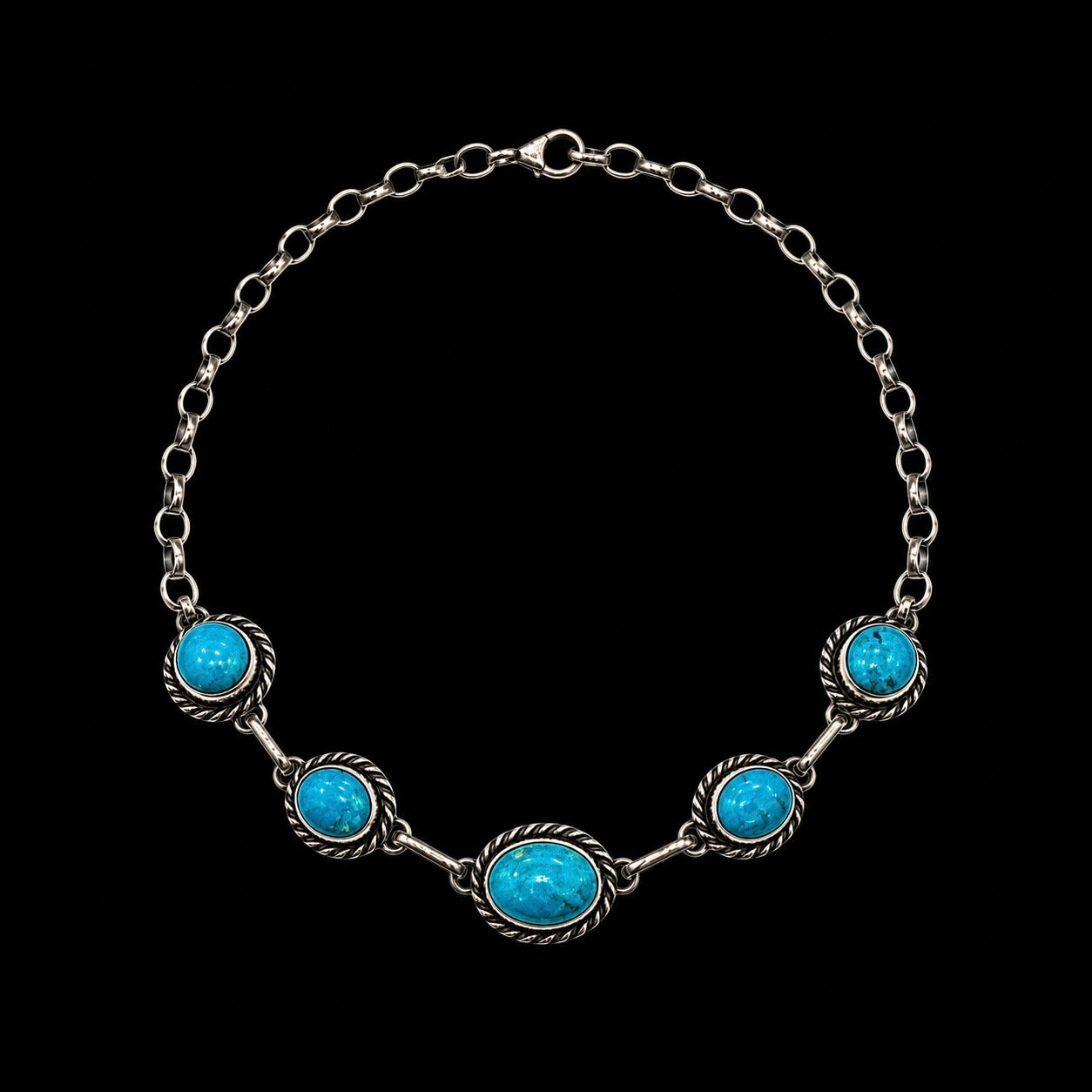 Kingman Turquoise choker handcrafted by Native American artist Augustine Largo ￼