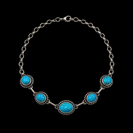 Kingman Turquoise choker handcrafted by Native American artist Augustine Largo ￼