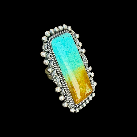 Kingman Turquoise ring handcrafted by Native American artist Marcus Chavez