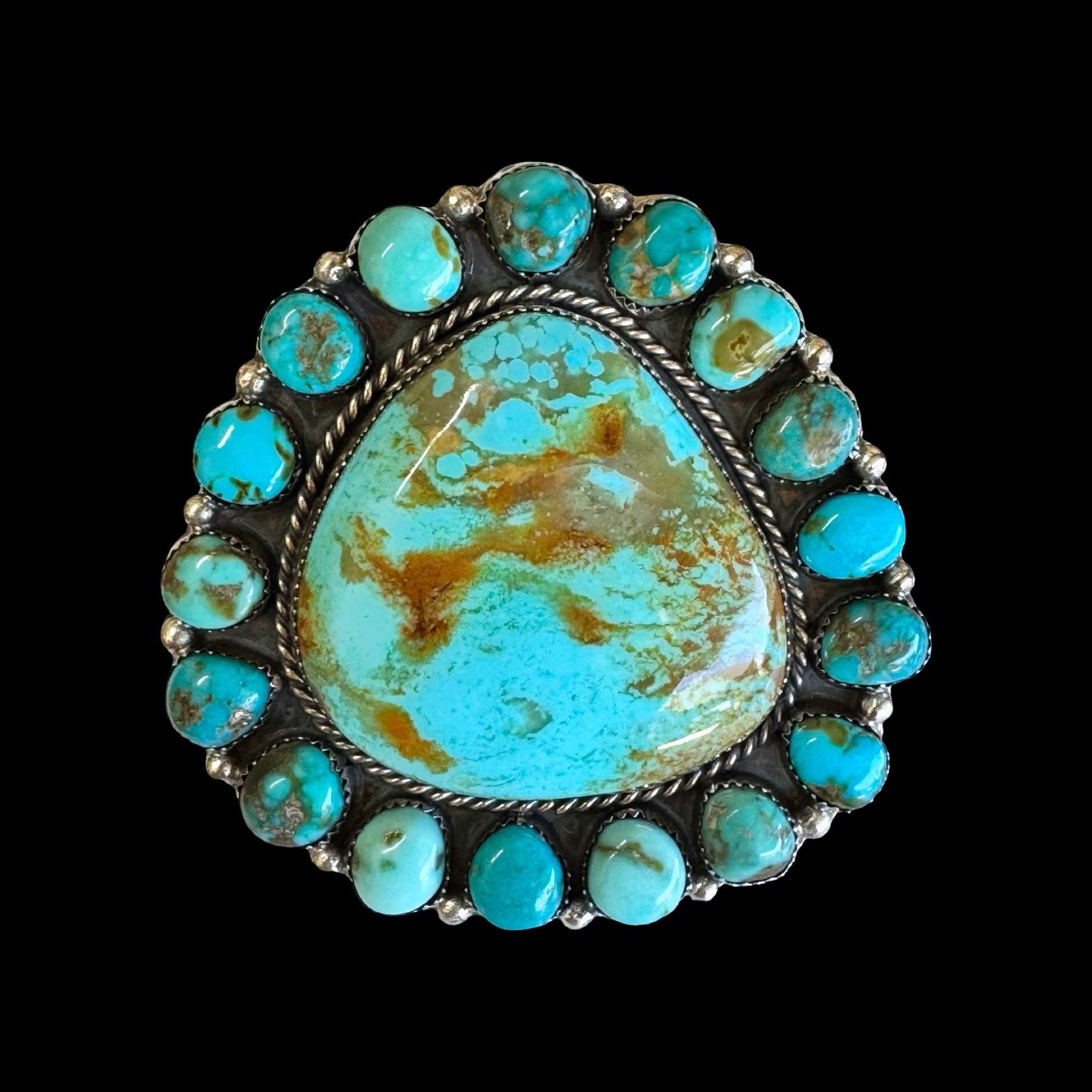 Sonoran Gold & Mixed Mine Turquoise ring handcrafted by Native American artist Lorenzo and Jerilyn Chee