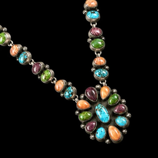 Mixed Mine Turquoise necklace handcrafted by Native American artist Lena Platero