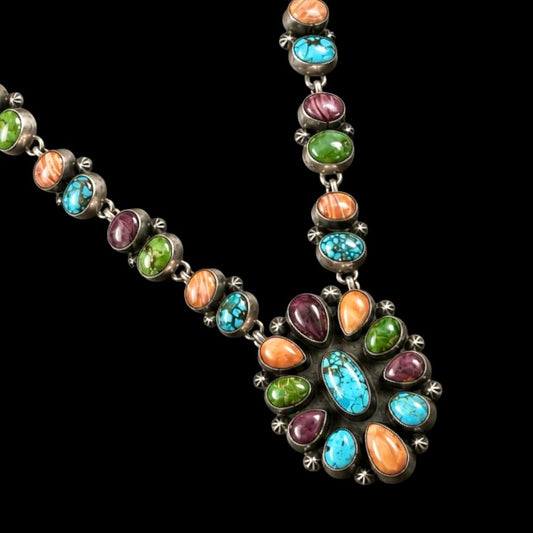 Mixed Mine Turquoise necklace handcrafted by Native American artist Lena Platero