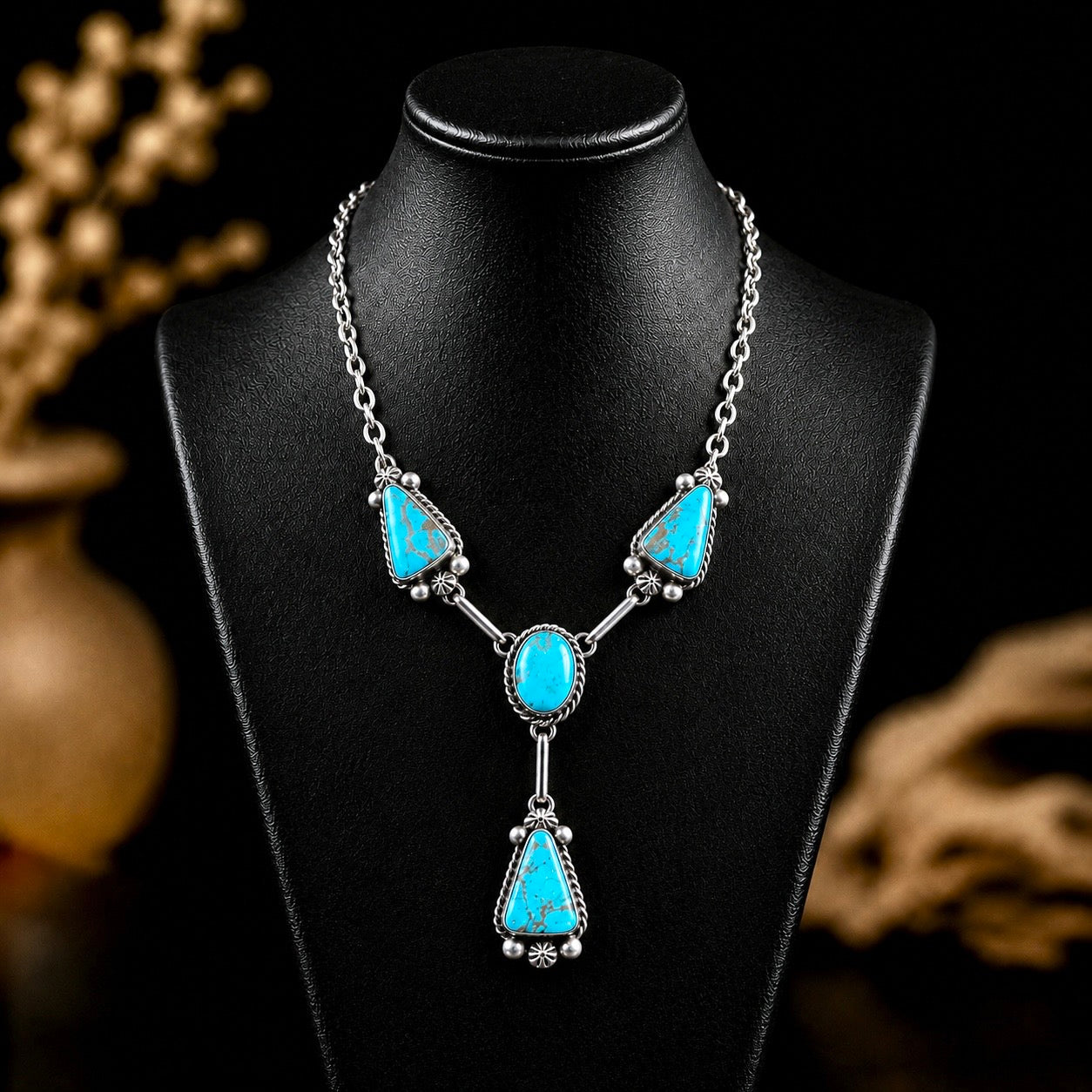 Mine #8 Turquoise lariat handcrafted by Native American artist Augustine Largo