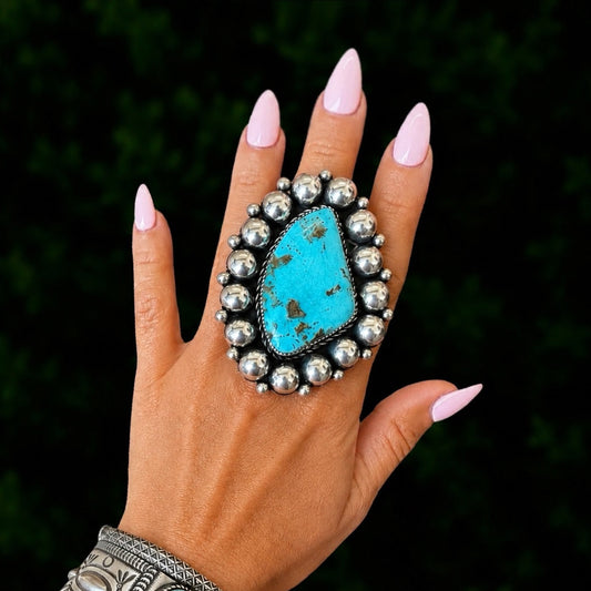 The Della Ring (Adjustable) - Fox Turquoise by Marcus Chavez