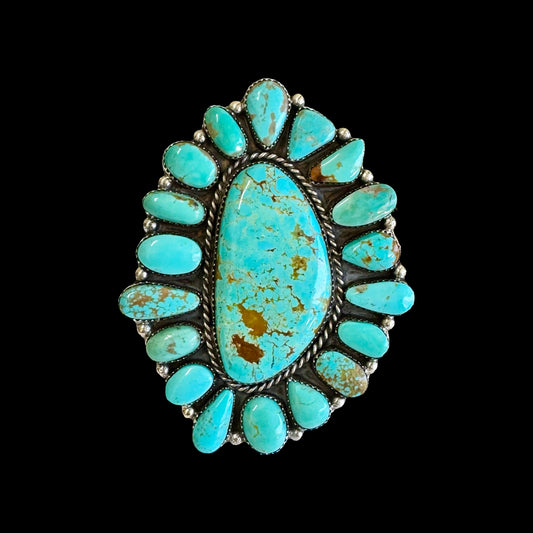 Royston Turquoise ring handcrafted by Native American artist Lorenzo and Jerilyn Chee