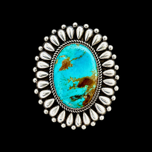 High-Grade Kingman Turquoise ring handcrafted by Native American artist Marcus Chavez