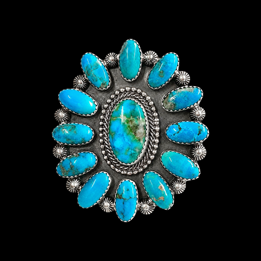 Kingman Turquoise ring handcrafted by Native American artist Tom Lewis