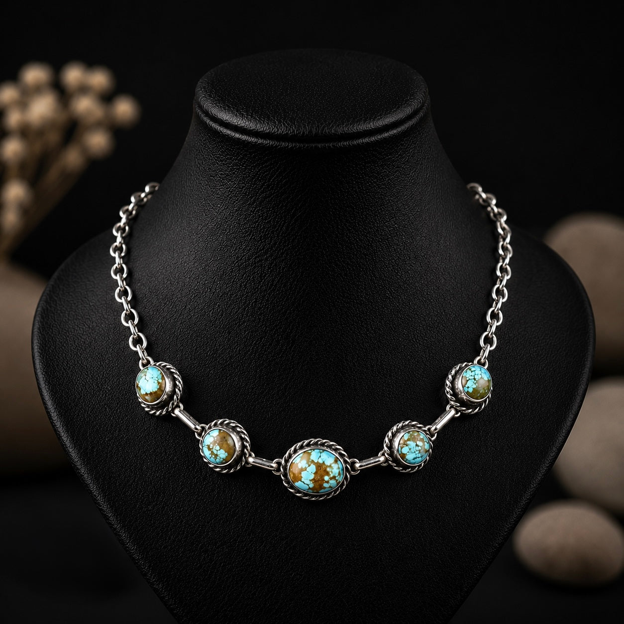 Mine #8 Turquoise choker handcrafted by Native American artist Augustine Largo