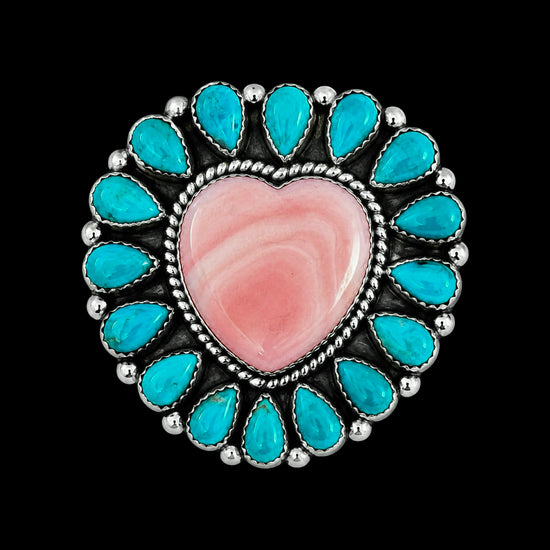 Kingman Turquoise & Pink Conch ring handcrafted by Native American artist Richard Nez