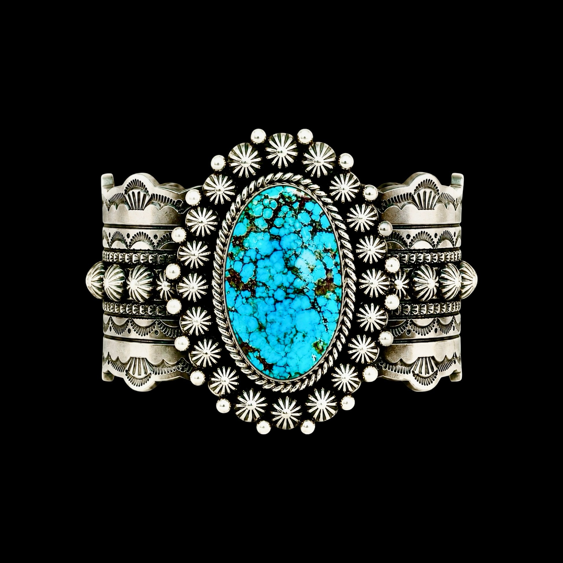 Natural WaterWeb Kingman Turquoise cuff handcrafted by Native American artist Michael Calladitto