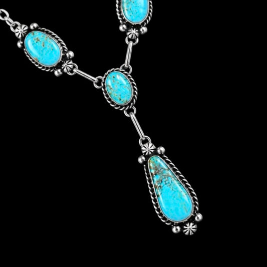 Mine #8 Turquoise lariat handcrafted by Native American artist Augustine Largo