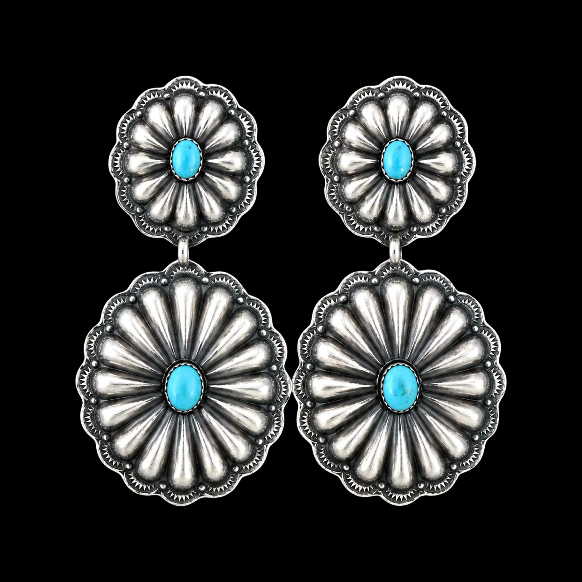 Kingman Turquoise earrings handcrafted by Native American artist Rita Lee