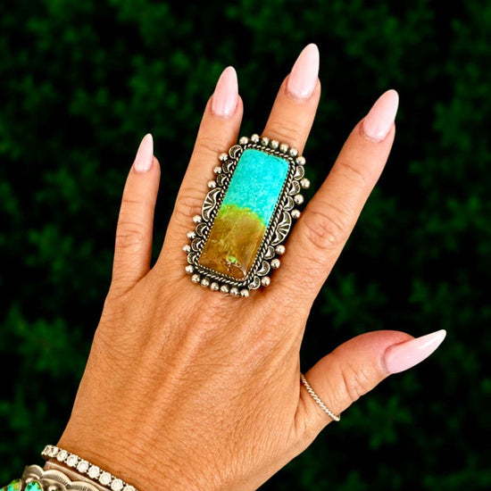 Kingman Turquoise ring handcrafted by Native American artist Marcus Chavez