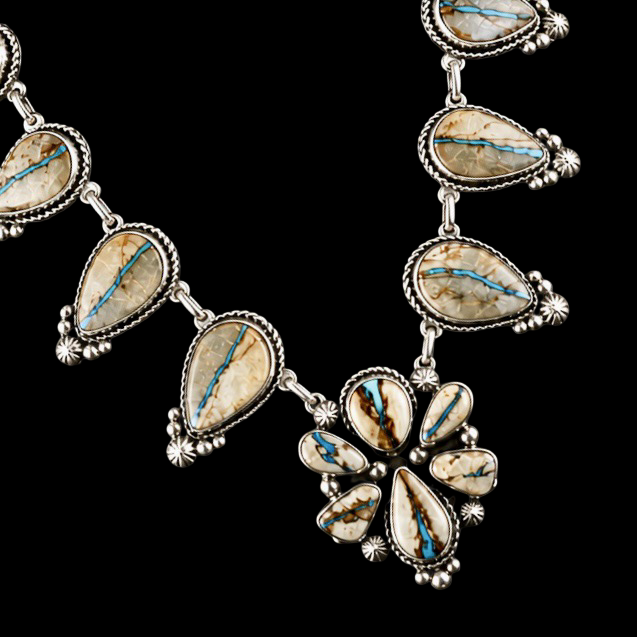 Royston Ribbon Turquoise necklace handcrafted by Native American artist Rosella Paxton