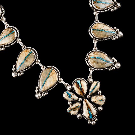Royston Ribbon Turquoise necklace handcrafted by Native American artist Rosella Paxton