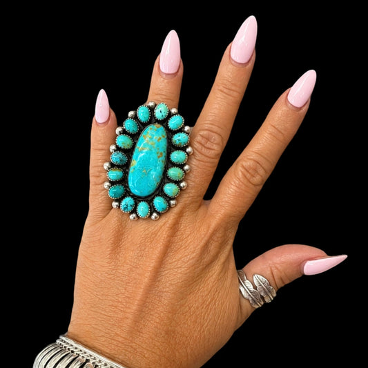The Hollis Ring (Adjustable) -Kingman Turquoise by Marcus Chavez