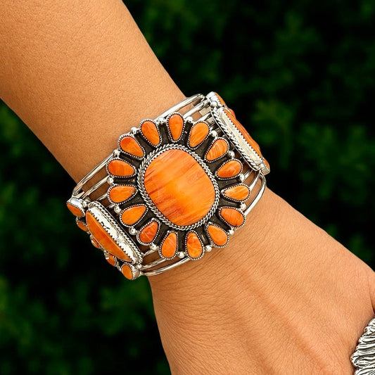 Orange Spiny bracelet handcrafted by Native American artist Leander Tahe