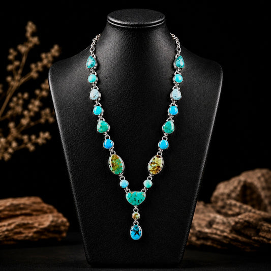 Mixed Mine Turquoise lariat handcrafted by Native American artist Randy Billy