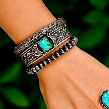Sonoran Gold Turquoise cuff handcrafted by Native American artist Sunshine Reeves