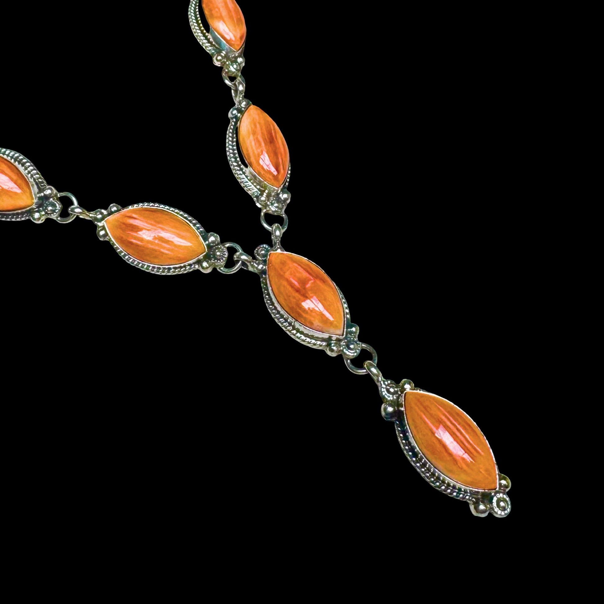Orange Spiny Oyster lariat handcrafted by Native American artist Robert Martinez