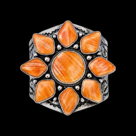 Orange Spiny Oyster cuff handcrafted by Native American artist Danny Clark