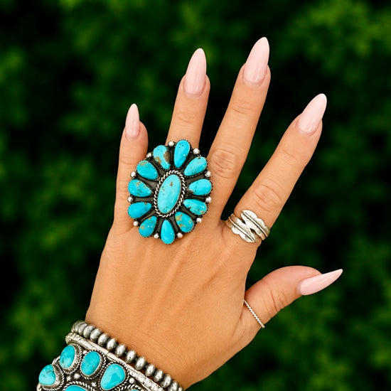 Campitos Turquoise ring handcrafted by Native American artist Lorenzo and Jerilyn Chee