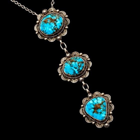 Kingman Turquoise lariat handcrafted by Native American artist John Skeets