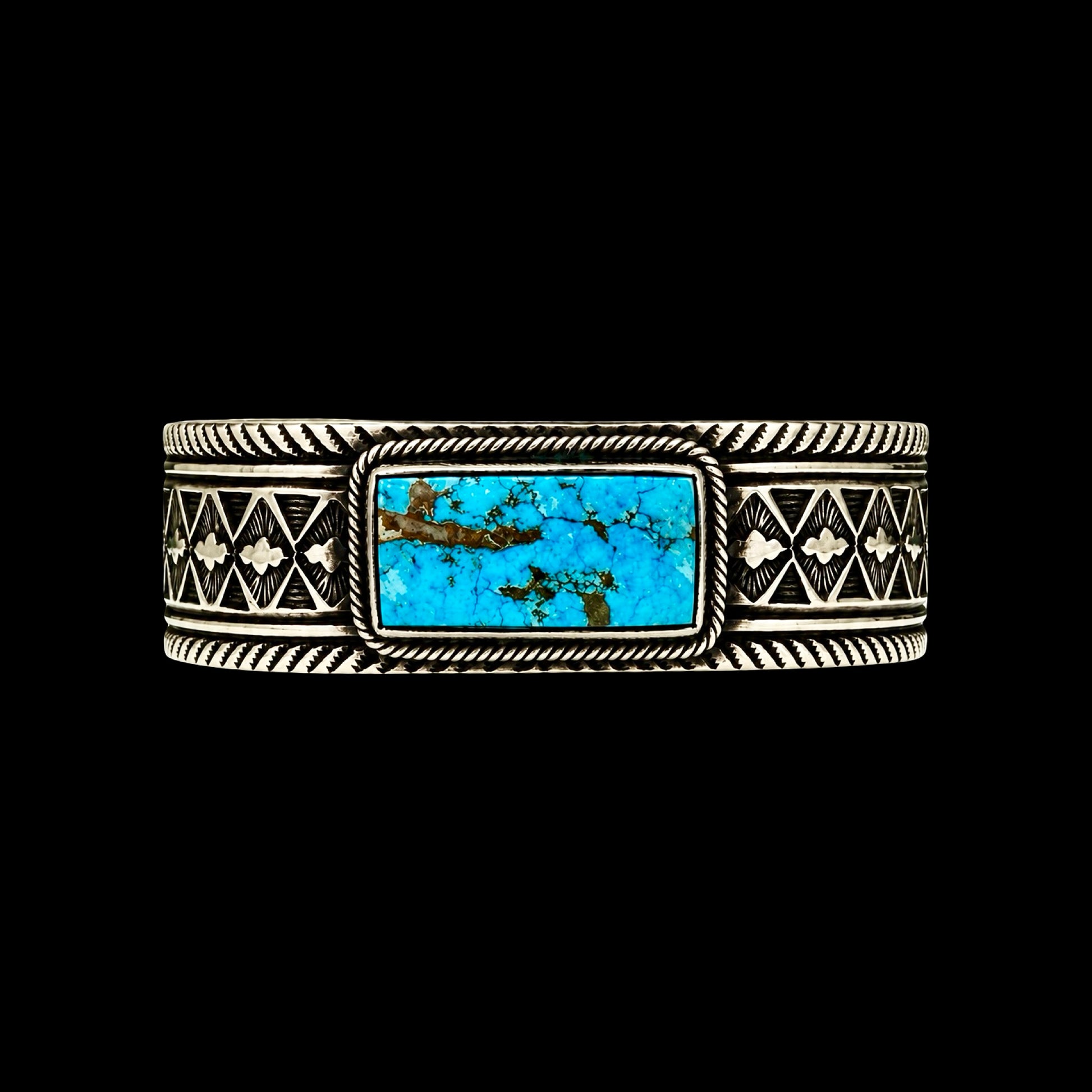 Gem Grade Natural WaterWeb Kingman Turquoise cuff handcrafted by Native American artist Calvin Martinez