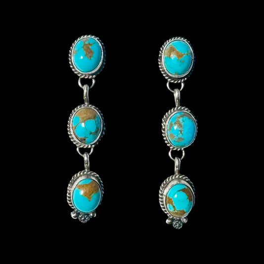Mine #8 Turquoise earrings handcrafted by Native American artist Freda Martinez
