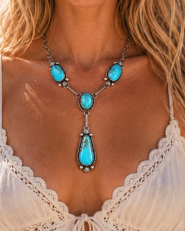 Mine #8 Turquoise lariat handcrafted by Native American artist Augustine Largo