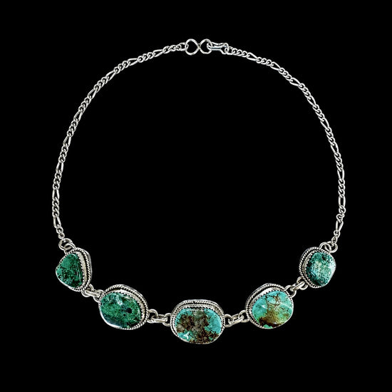 Royston and Kingman Turquoise choker handcrafted by Native American artist Lorenzo and Jerilyn Chee