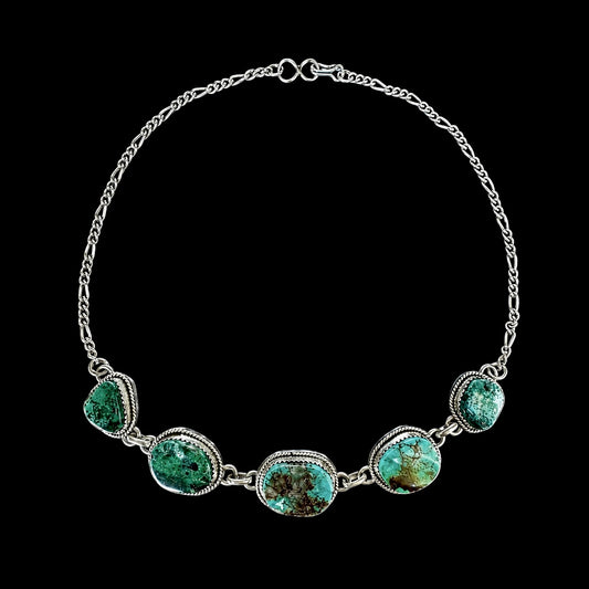 Royston and Kingman Turquoise choker handcrafted by Native American artist Lorenzo and Jerilyn Chee
