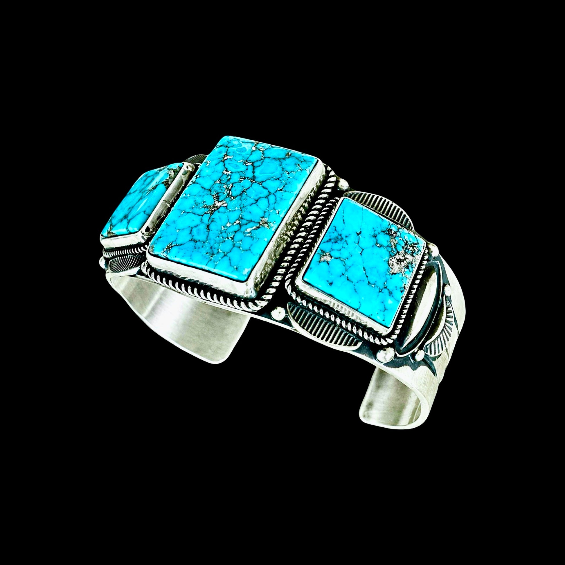Natural Birdseye Kingman cuff handcrafted by Native American artist Derrick Gordon